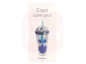Copo Com Led Plástico E Canudo Personagem Astronauta 450Ml